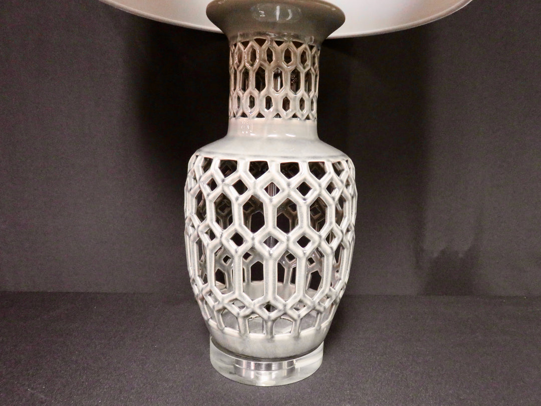 Grey Open Weave Table Lamp