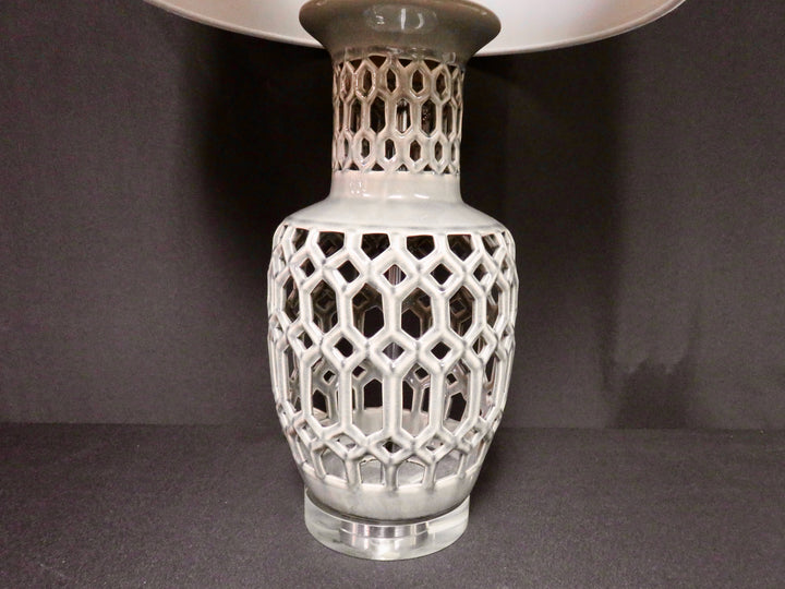 Grey Open Weave Table Lamp