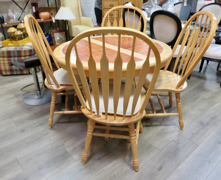 Round Maple Table with Four Chairs