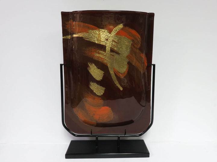 Art Glass Vase on Metal Stand