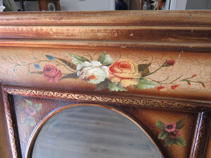 Beveled Mirror with Painted Rose Frame