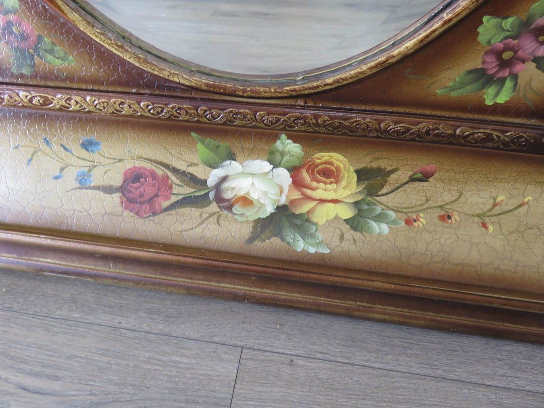 Beveled Mirror with Painted Rose Frame
