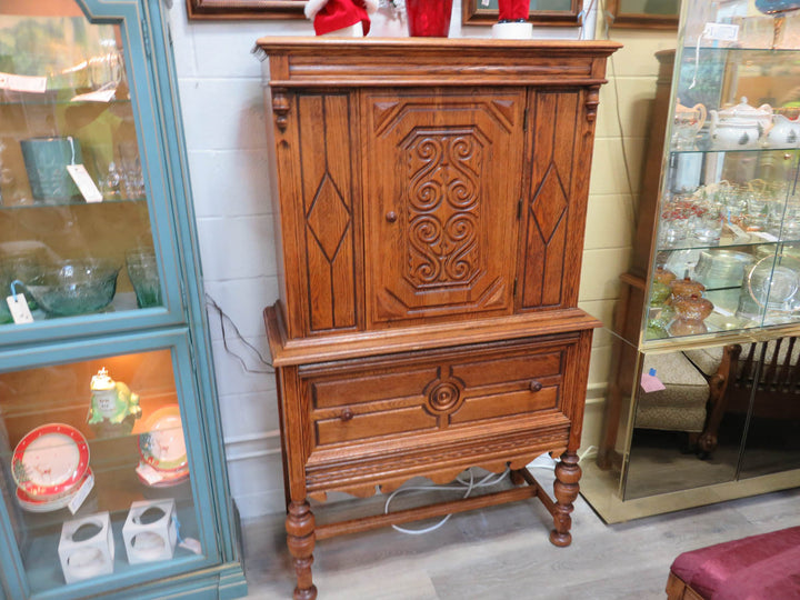 Carved Oak Vertical Cabinet