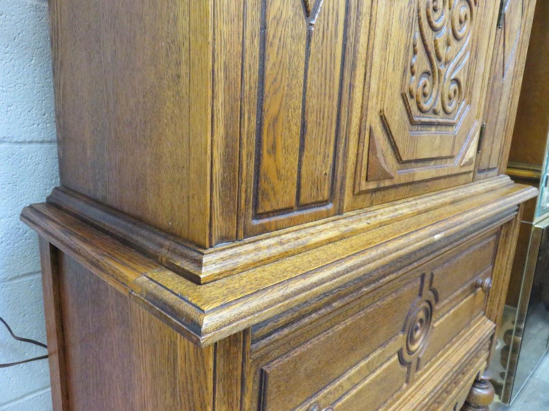 Carved Oak Vertical Cabinet