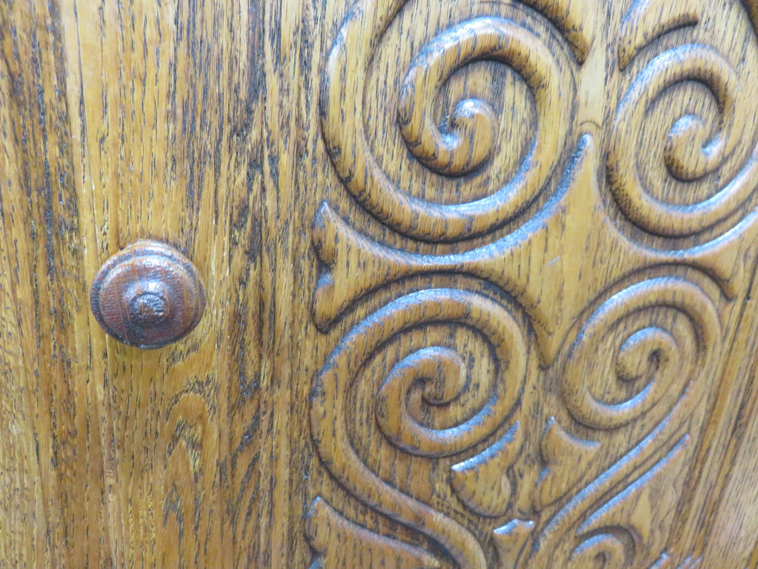 Carved Oak Vertical Cabinet