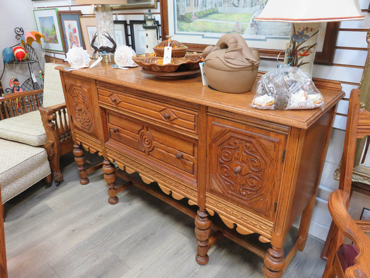 Carved Oak Buffet Cabinet