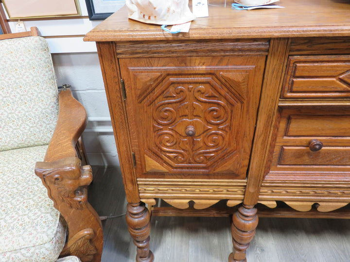 Carved Oak Buffet Cabinet
