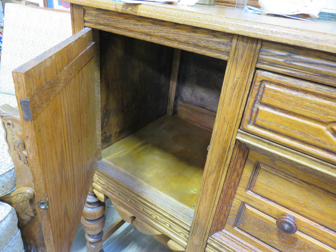 Carved Oak Buffet Cabinet