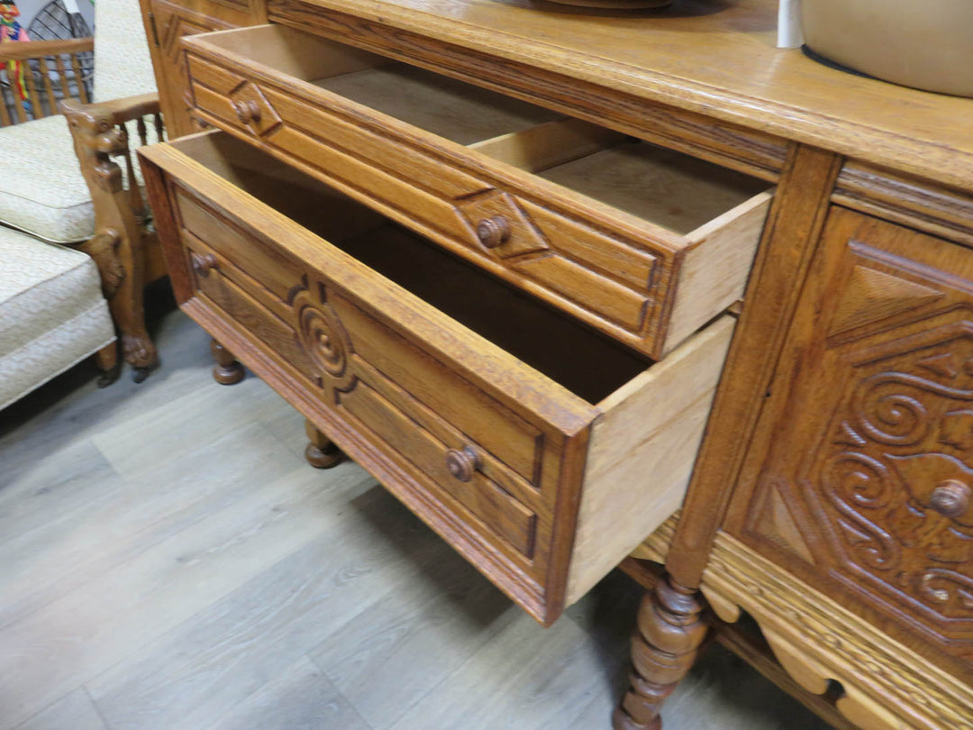 Carved Oak Buffet Cabinet