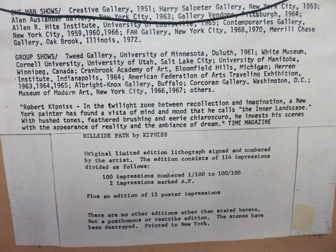 "Hillside Path" Lithograph by Kipniss