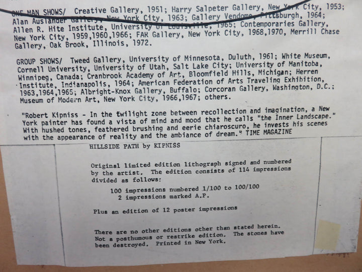 "Hillside Path" Lithograph by Kipniss