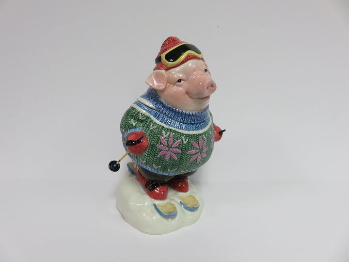 Fitz & Floyd Skiing Pig Jar