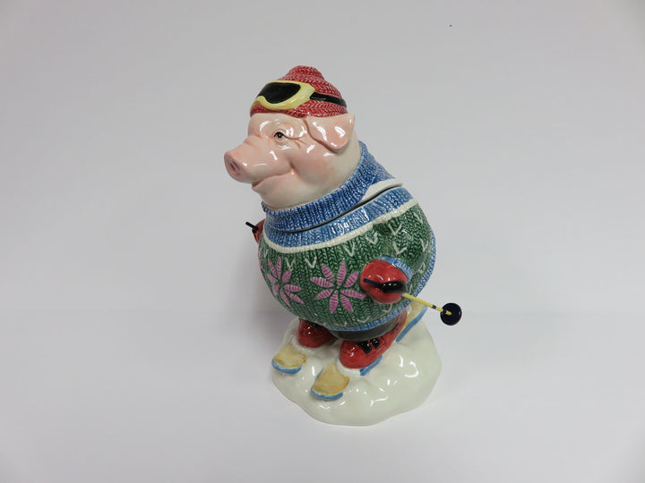 Fitz & Floyd Skiing Pig Jar