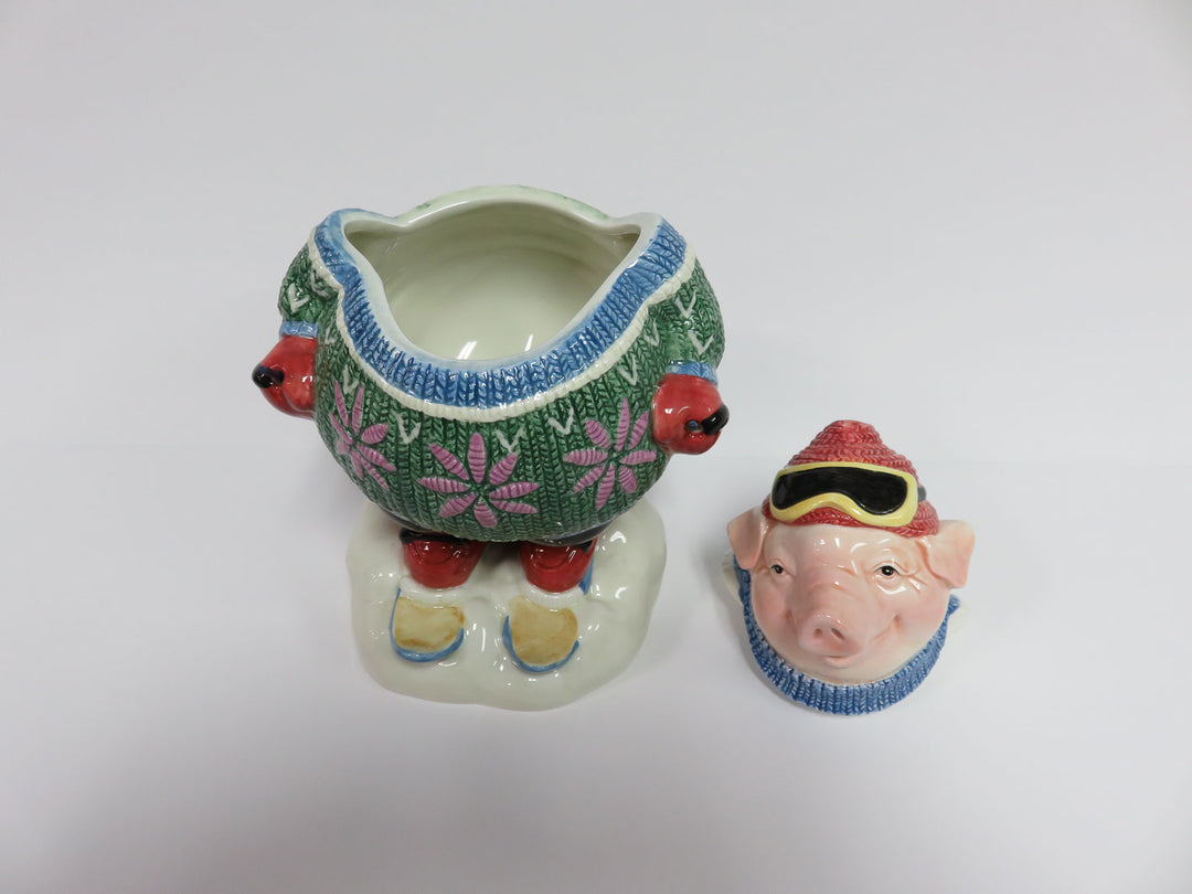 Fitz & Floyd Skiing Pig Jar