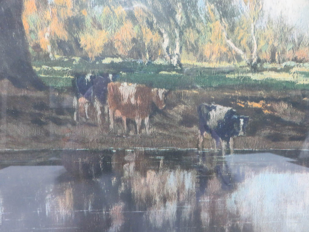 Antique Print - Autumn Landscape with Cows