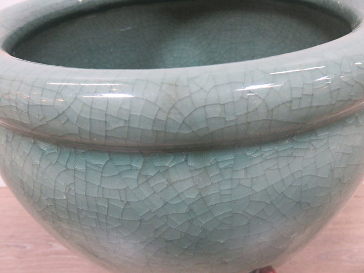 Celadon Planter on Wood Stand