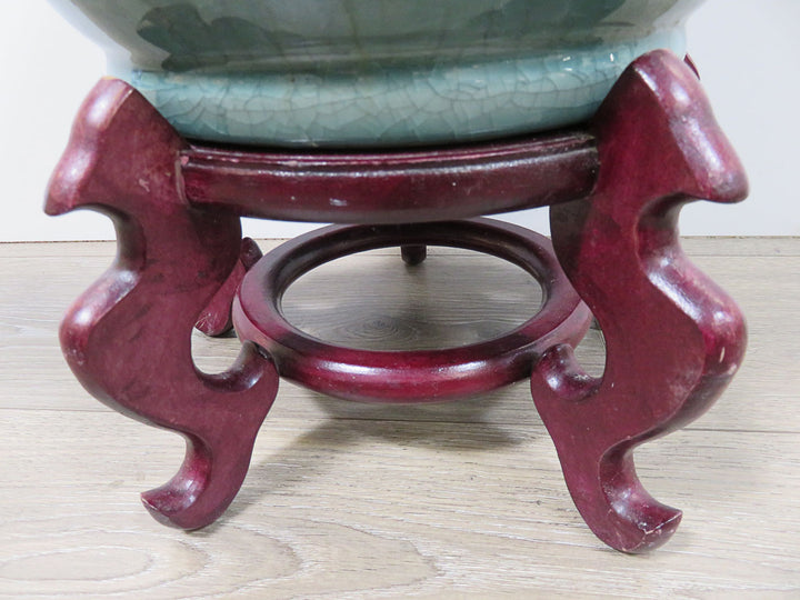 Celadon Planter on Wood Stand