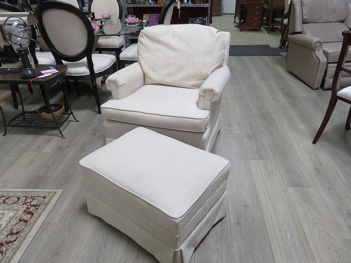 Cream Arm Chair & Ottoman