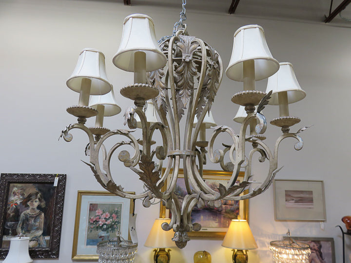 Ornate Beige Eight-Light Chandelier