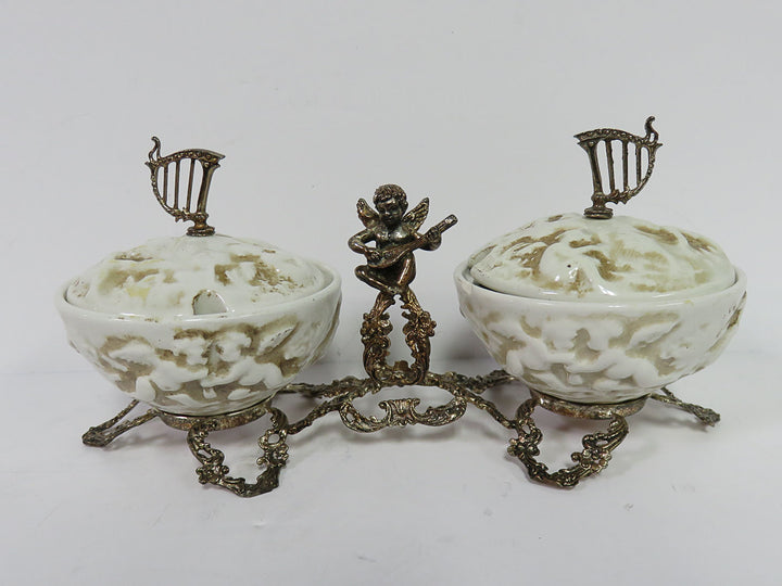 Antique Capodimonte Double Salt Cellar