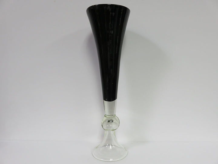 Tall Black & Clear Glass Vase