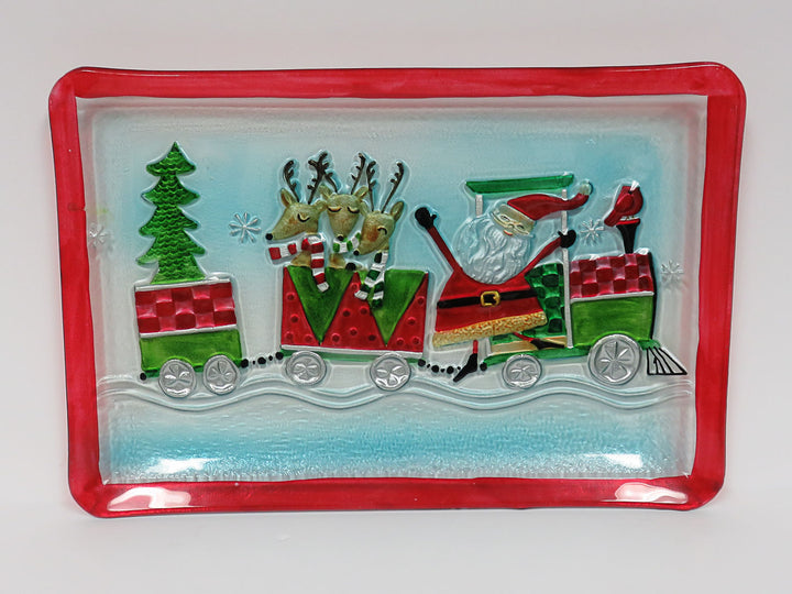 Glass Christmas Train Tray