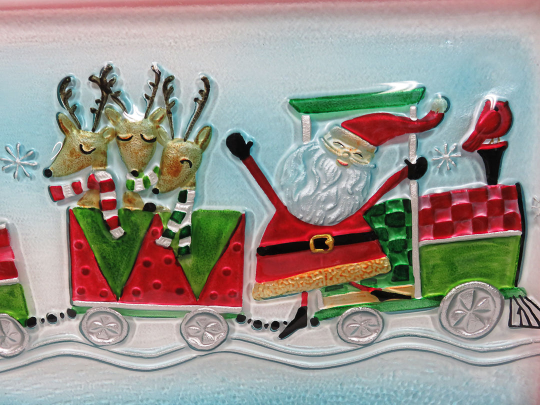Glass Christmas Train Tray
