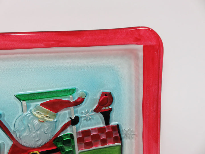 Glass Christmas Train Tray