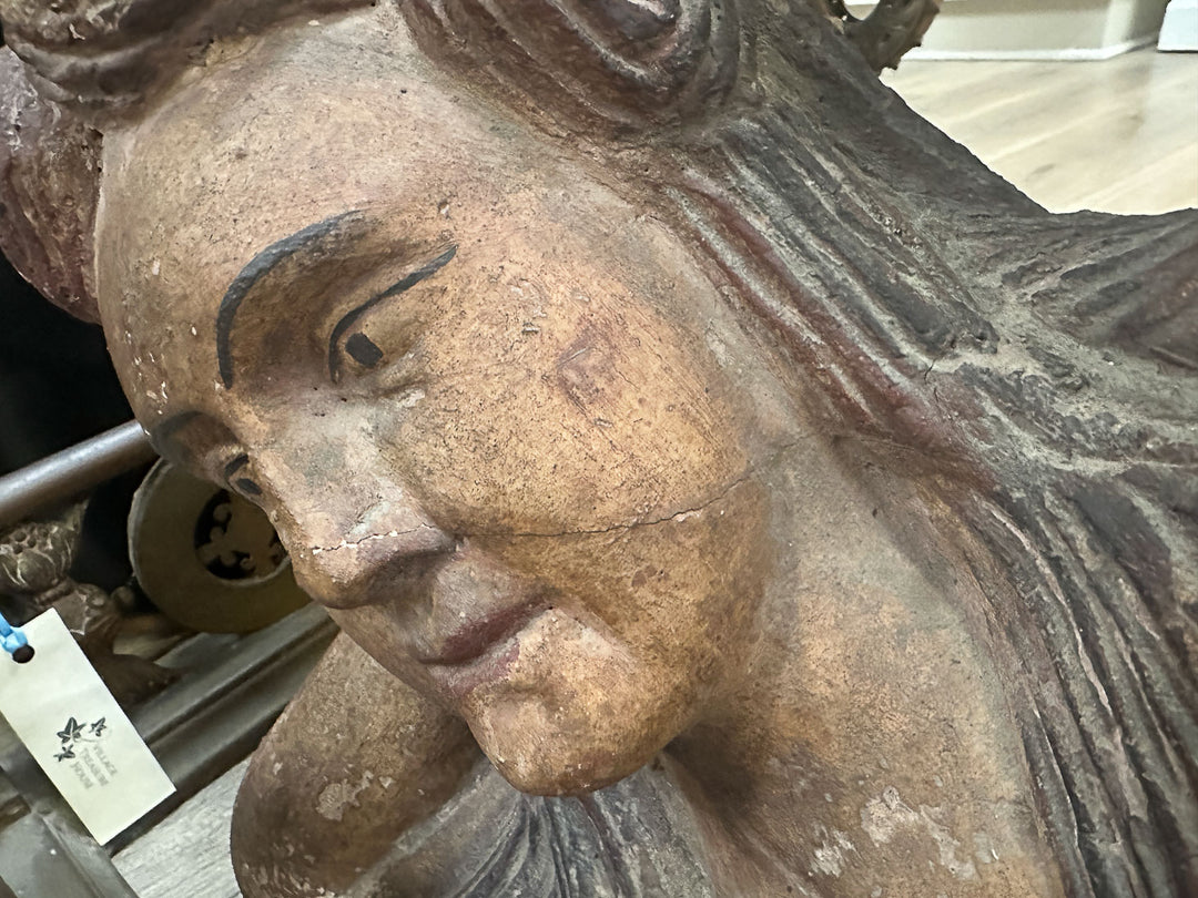 Large Carved Wooden Mermaid Figurine
