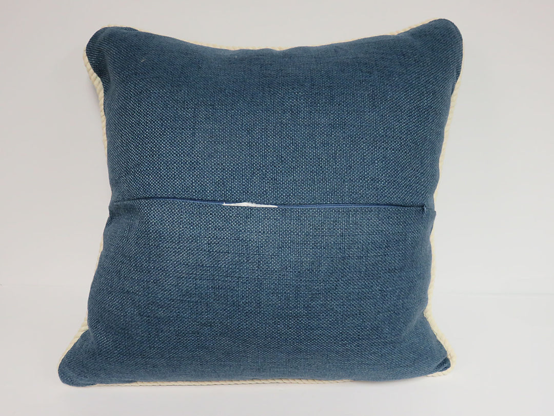 Square Blue Burlap Pillow
