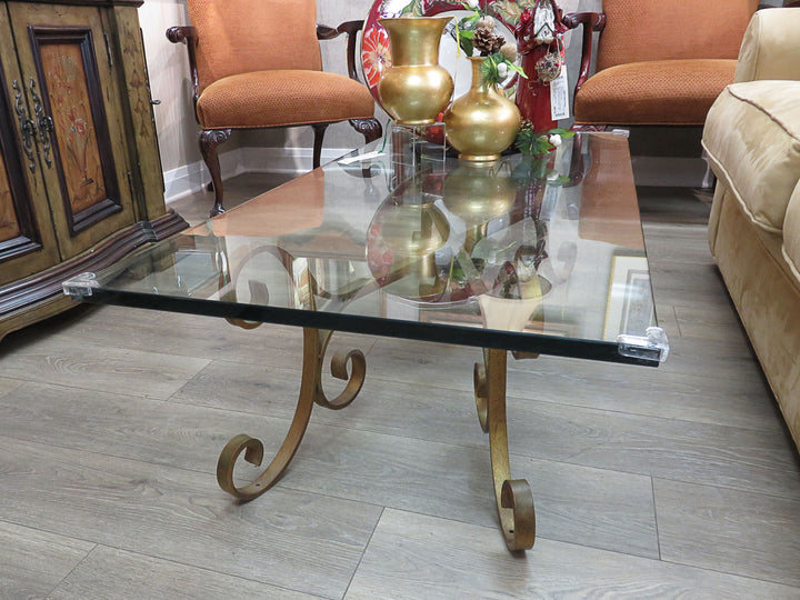 Scrolled Metal & Glass Coffee Table