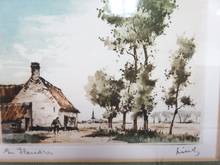 "In Flanders" Hand Colored Etching