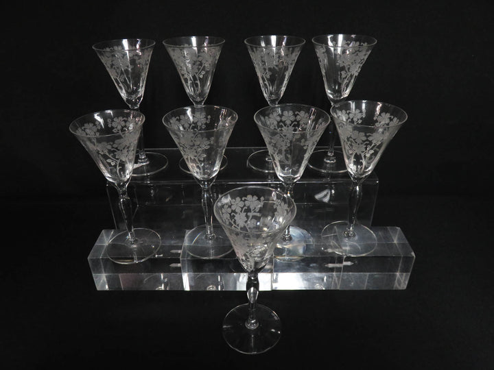 Etched Floral Sherry Glass Set