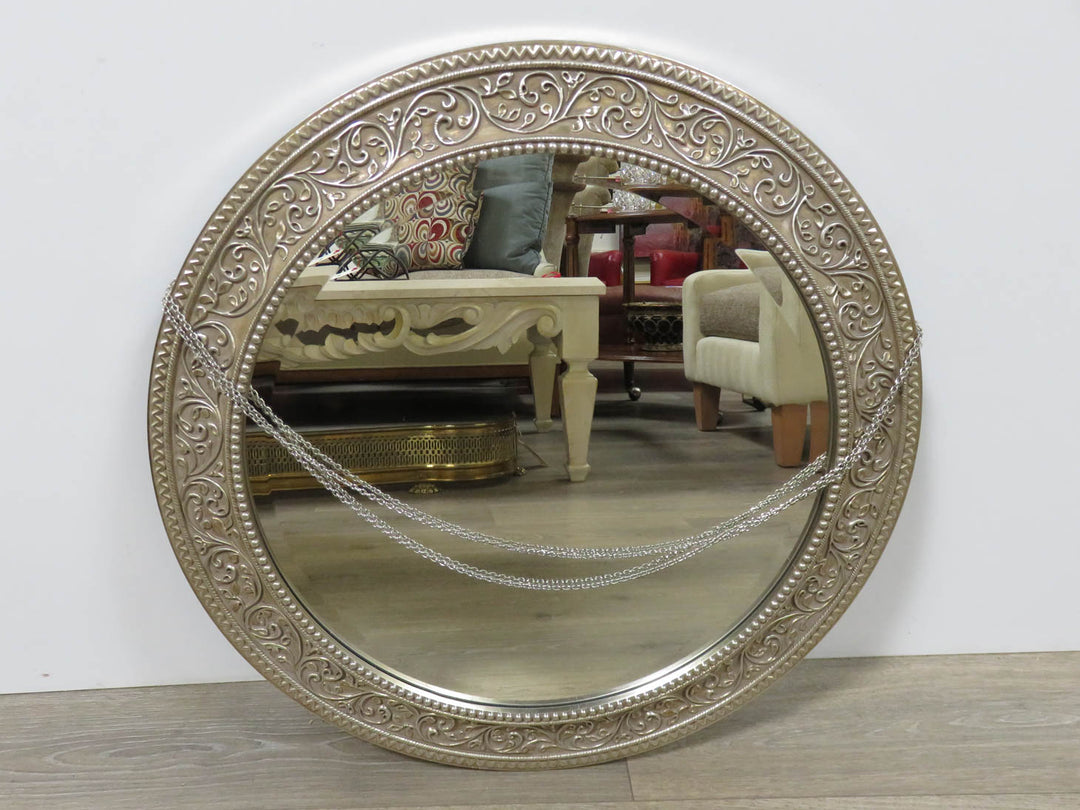 Bombay Ornate Round Silver Mirror