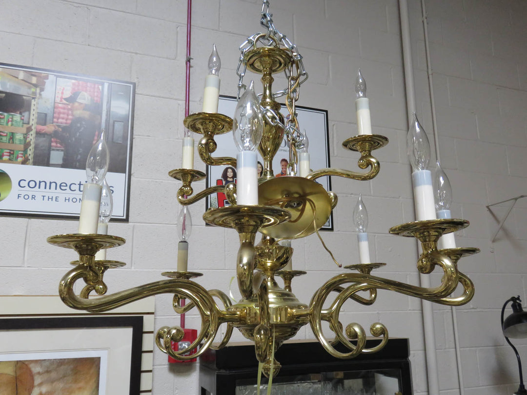 Brass Two-Tiered Chandelier