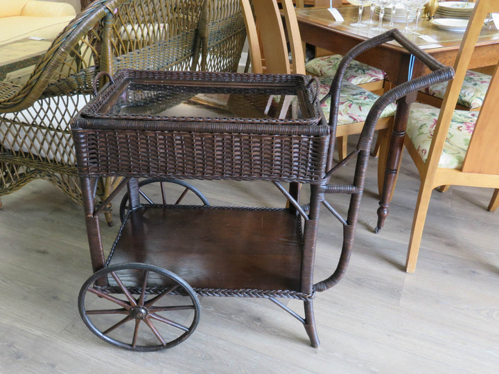Brown Wicker Tea Cart