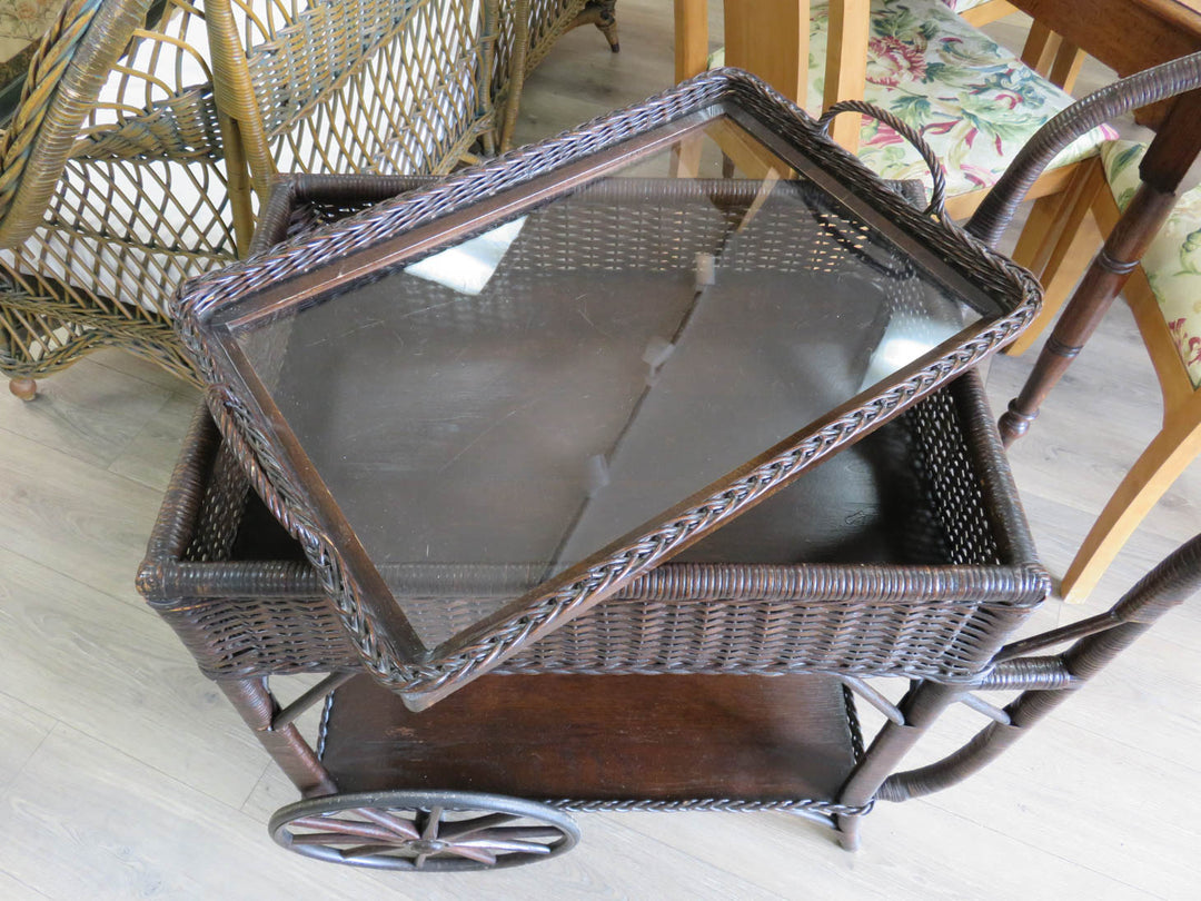 Brown Wicker Tea Cart