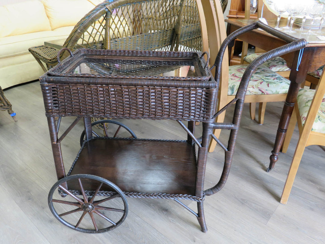 Brown Wicker Tea Cart