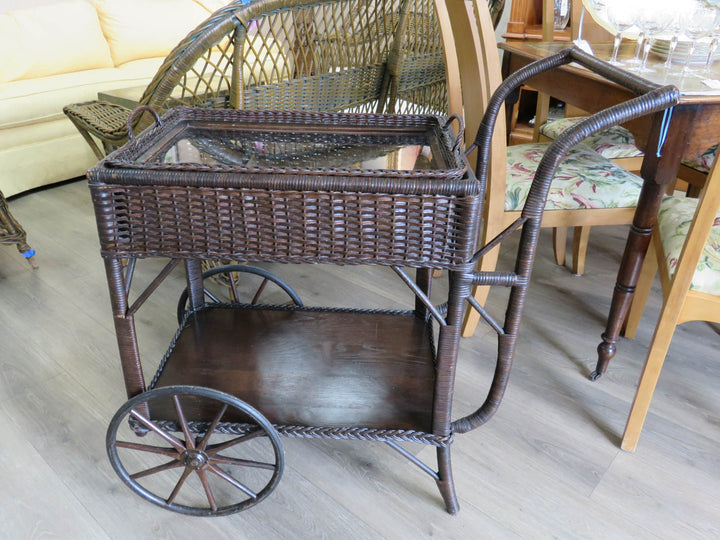 Brown Wicker Tea Cart
