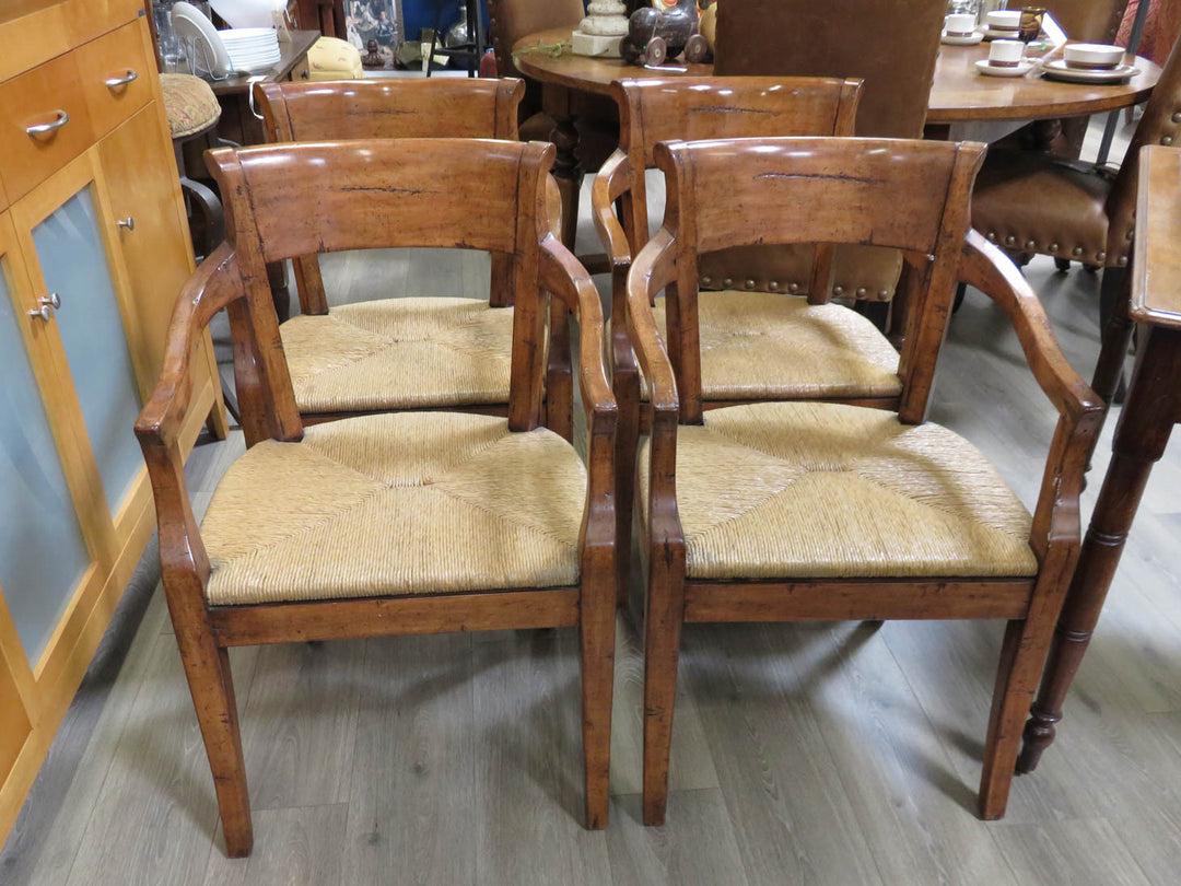 Four Walnut Chairs with Rush Seats