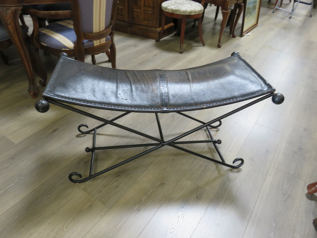 Black Leather & Iron Bench