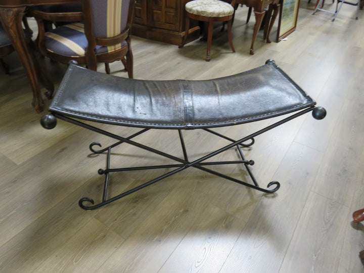 Black Leather & Iron Bench