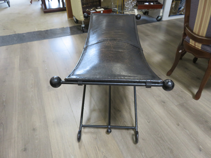 Black Leather & Iron Bench