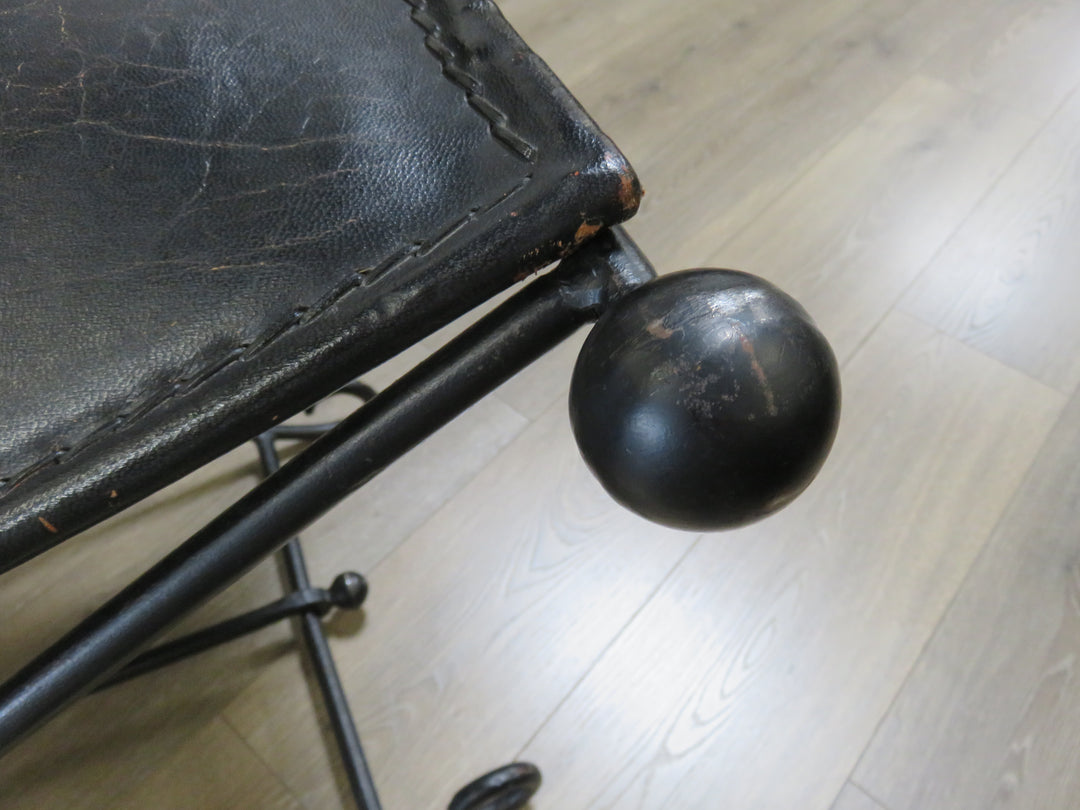 Black Leather & Iron Bench