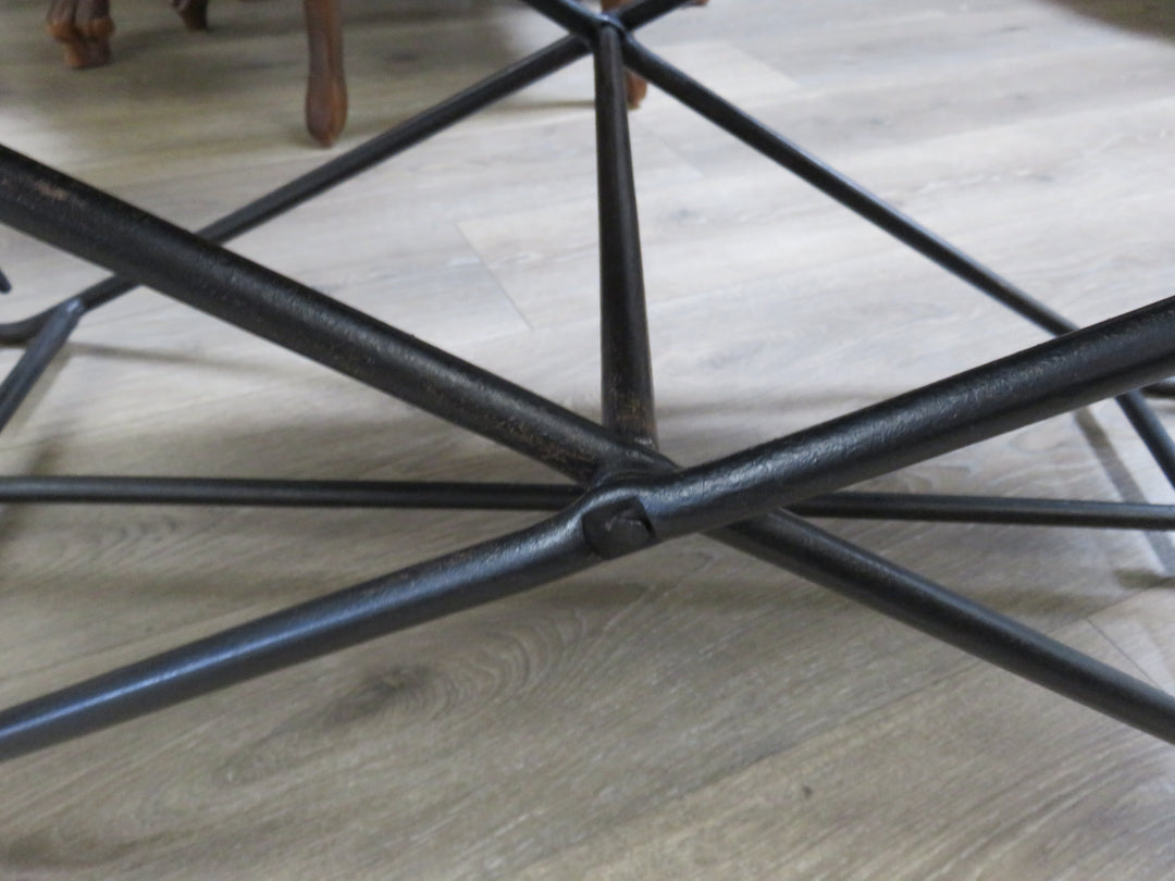 Black Leather & Iron Bench