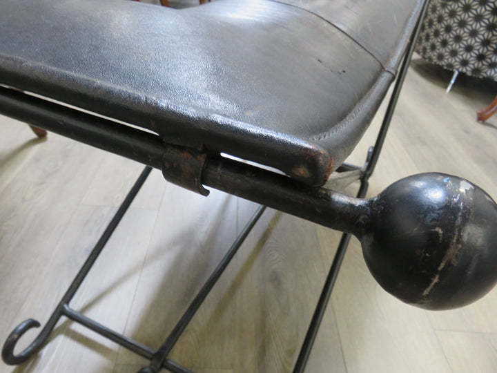 Black Leather & Iron Bench