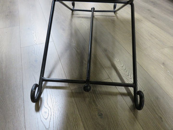 Black Leather & Iron Bench