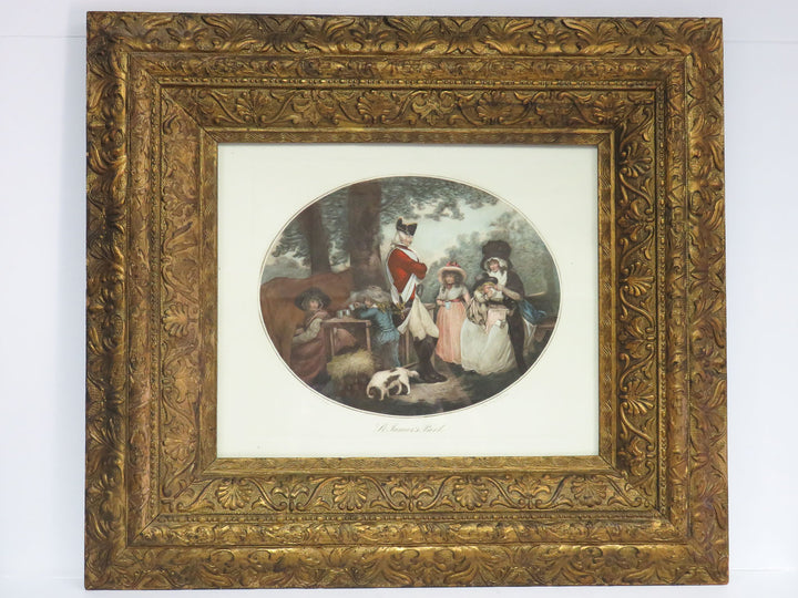 Engraving of St. James  Park Scene in Antique Frame