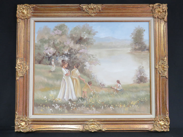 Original Oil Painting of Woman and Children