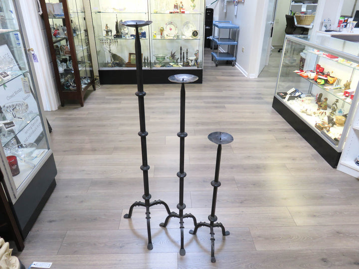 Three Rustic Wrought Iron Candlesticks